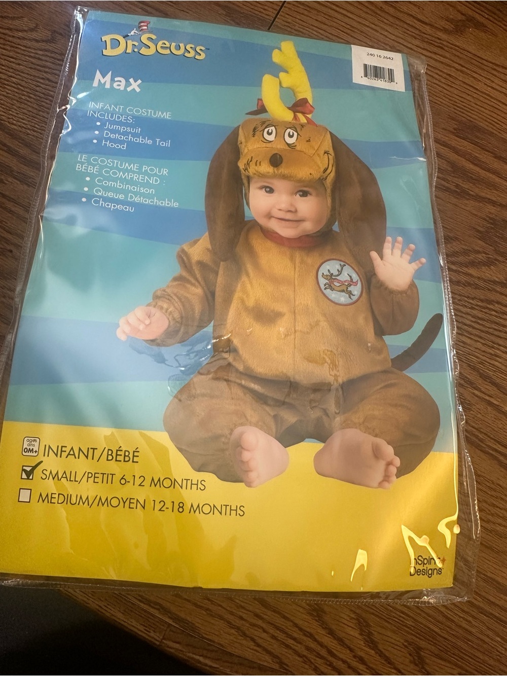 Dr. Seuss Infant Max Dog Grinch Christmas Costume Jumpsuit Brown 6-12 Months new
